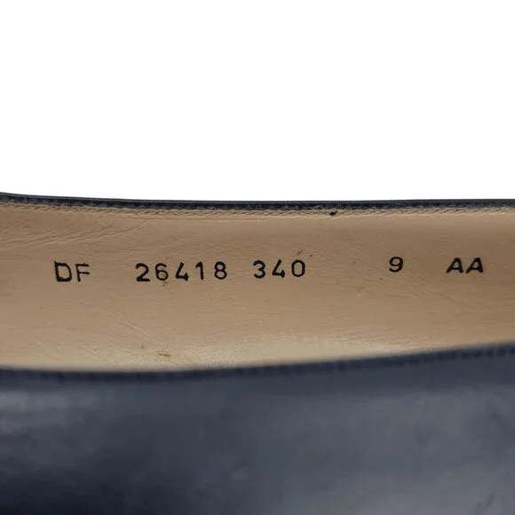 Vintage Salvatore Ferragamo Womens 9AA Navy Leather Reptile Embossed Dress Pumps - Picture 8 of 9